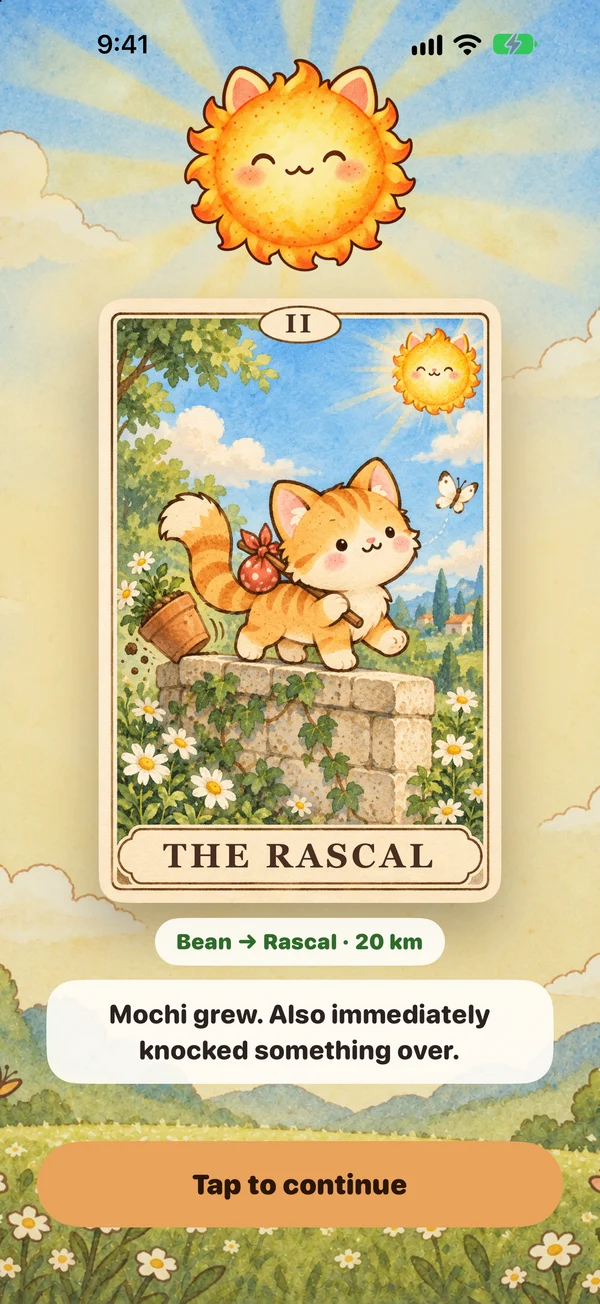 The Rascal tarot card during a sunrise grow-up reveal